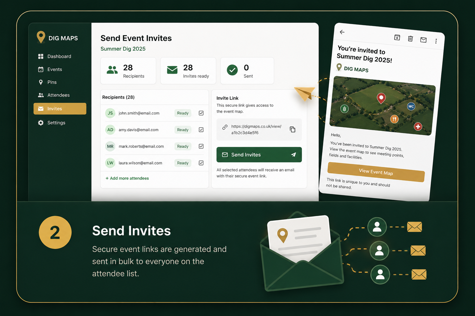 Send Invites in Dig Maps